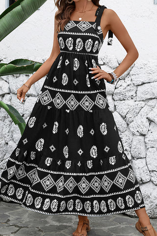 Ethnic Printed Tie Shoulder Maxi Dress