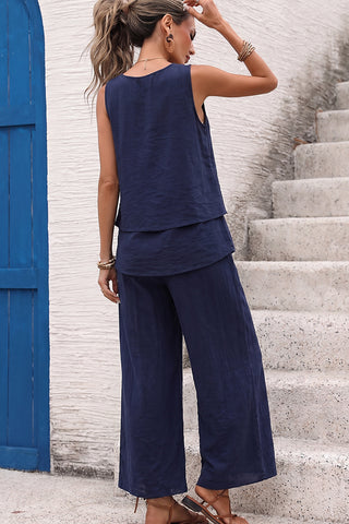 V Neck Solid Color Layered Two Piece Set