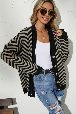 Color Block Button Patchwork Cardigan Sweater