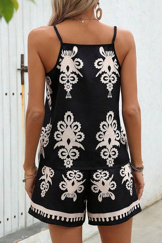 Fashion Printed Sleeveless Slip Two Piece Set
