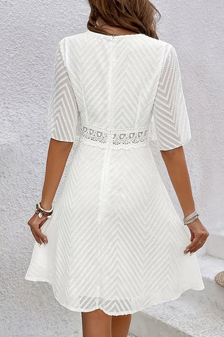 V Neck Lace Patchwork Hollow Solid Dress