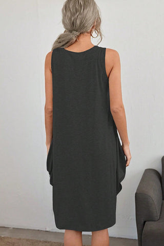 Fashion Printed Sleeveless U Neck Pocket Dress