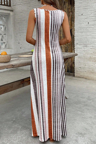 Vacation Style Stripe Print U Neck Maxi Dress