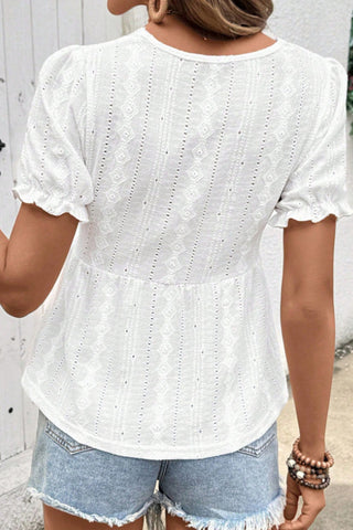 Lace Patchwork V Neck Short Sleeve Top