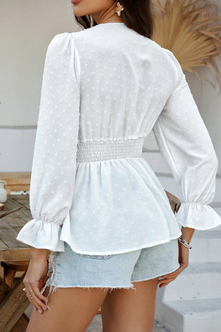 Lace Patchwork V Neck Solid Color Shirt