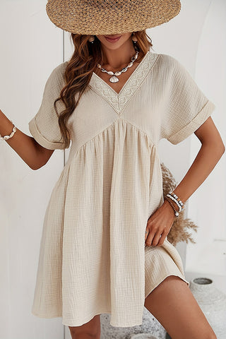 V Neck Patchwork Solid Loose Casual Dress