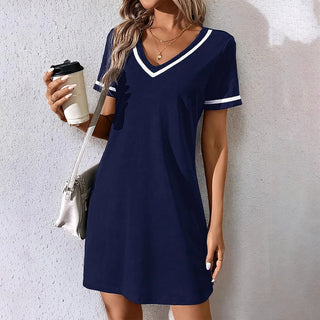 Fashion V Neck Color Block Casual Dress