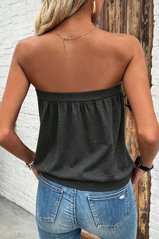 Fashionable Solid Bandeau Pleated Casual Top