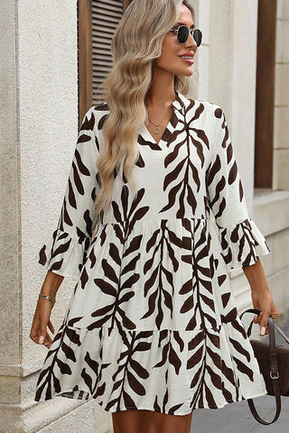 V Neck Printed Bell Sleeves Casual Dress