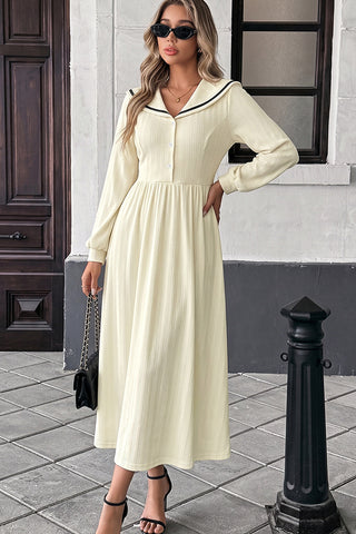 Color Block Sailor Collar Lantern Sleeve Dress