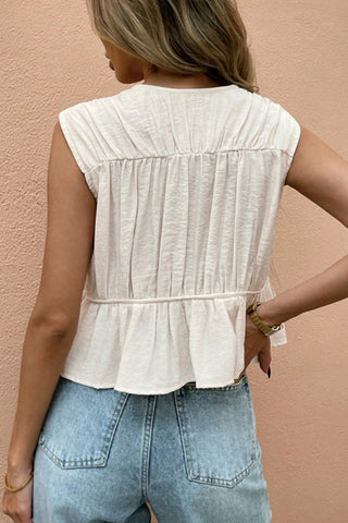 Solid Color Tie Front Hollow Design Casual Top