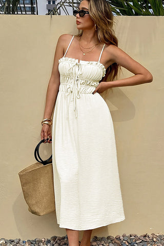 Solid Color Pleated Tie Front Frill Slip Dress