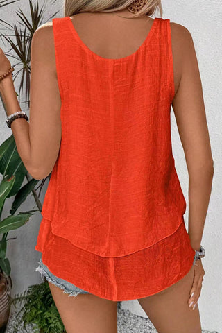 Solid Color U Neck Layered Casual Top