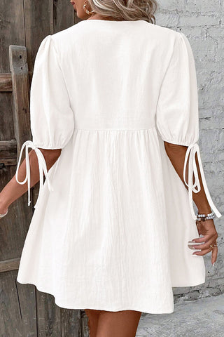 Solid Color Tie Front Casual Mini Dress