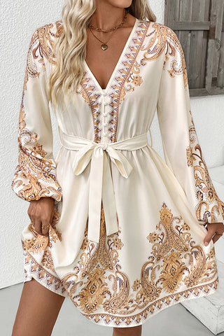 Retro Ethnic V Neck Paisley Print Dress