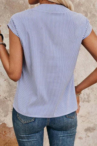 Stripe Print V Neck Short Sleeves Top