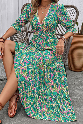 Fashion Ethnic Style V Neck Printed Dress