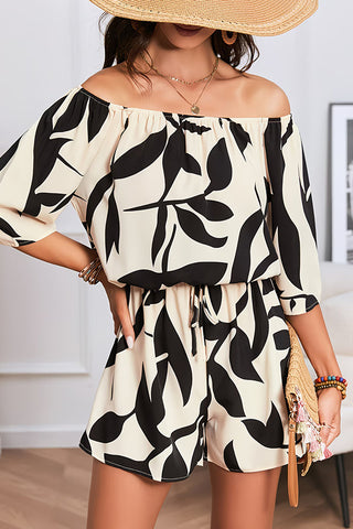 Off The Shoulder Printed Tie Waist Romper