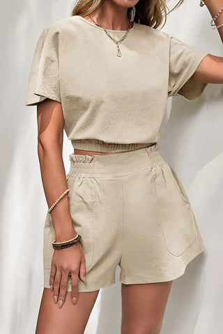 Solid Color Round Neck Casual Two Piece Set