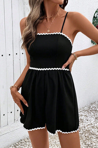 White Lace Patchwork Color Block Slip Romper