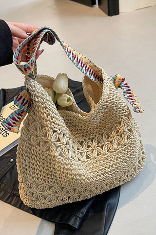 Fashion Color Block Hollow Weave Bag