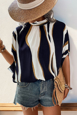 Color Block Irregular Batwing Sleeves Halter Neck Top