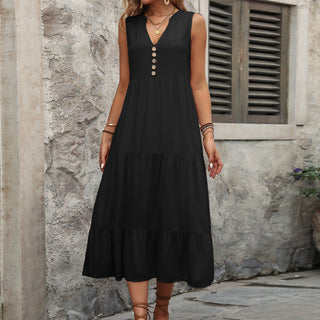 V Neck Solid Color Loose Casual Dress