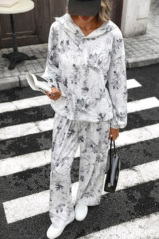 Fashion Printed Hooded Casual Two Piece Set