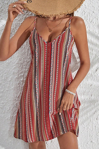 Ethnic Style Printed V Neck Mini Dress