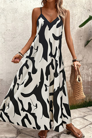 Fashion Printed V Neck Maxi Slip Dress