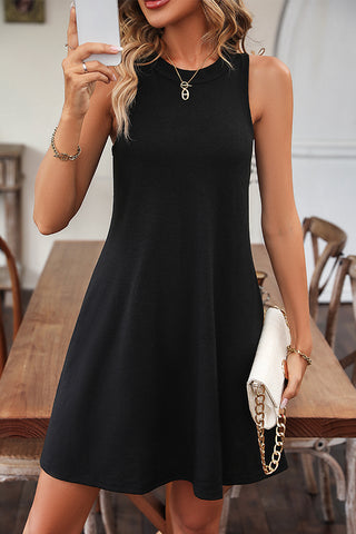 Solid Color Sleeveless Round Neck Casual Dress