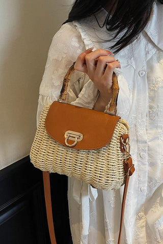 Boho Chic Color Block Bamboo Weave Bag