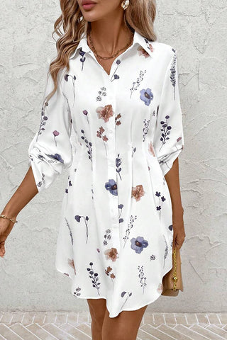 Floral Print Lapel Casual Shirt Dress