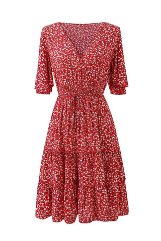 V Neck Floral Print Ruffle Sleeves Mini Dress