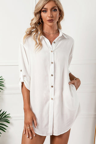 Solid Color Lapel Single Breasted Shirt Top