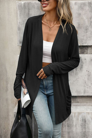 Solid Color Open Front Pocket Cardigan