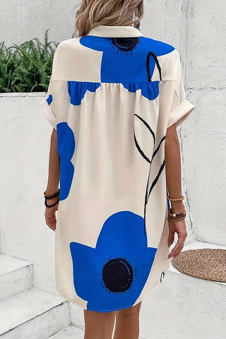 Fashion Color Block Lapel Button Shirt Dress