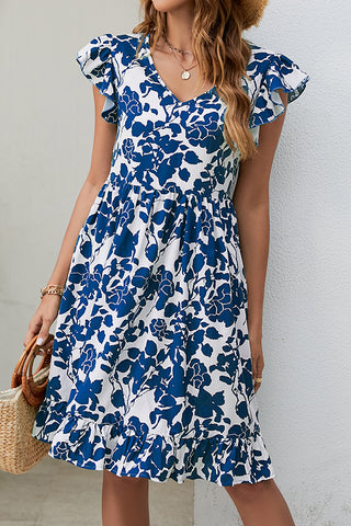 Fashion Printed V Neck Casual Dress