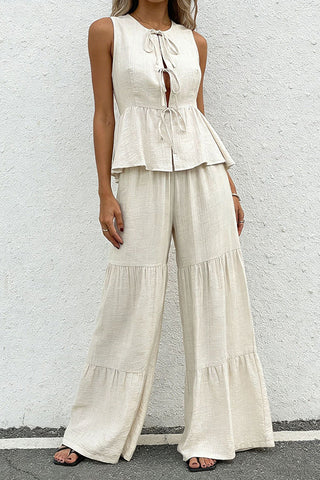 Solid Color Tie Front Two Piece Set