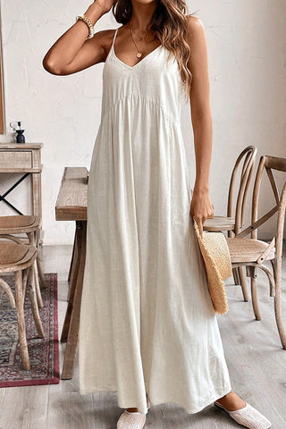 Solid Color V Neck Tie Back Maxi Dress