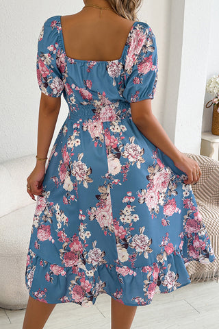 Resort Style Floral Print Smocked Waist Dress