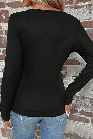 V Neck Solid Color Button Casual T-Shirt