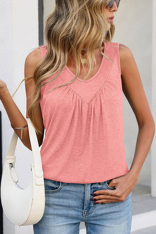 Solid Color V Neck Sleeveless Casual Tops