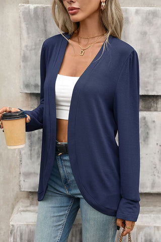 Solid Color Open Front Long Sleeve Cardigan