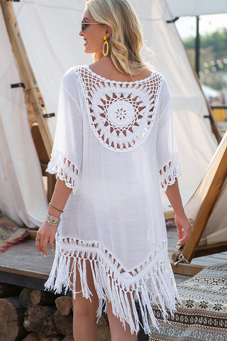 Color Block Crochet Patchwork Tassel Swimsuit Cover Up