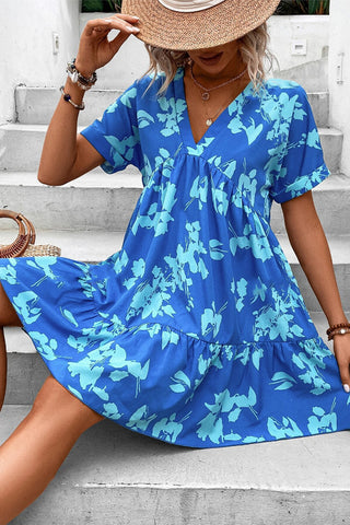 Resort Style V Neck Printed Casual Dress