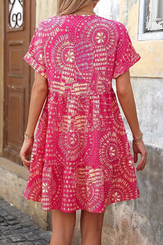 Resort Style V Neck Printed Casual Dress