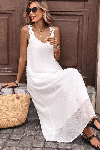 Lace Patchwork Solid V Neck Casual Dress