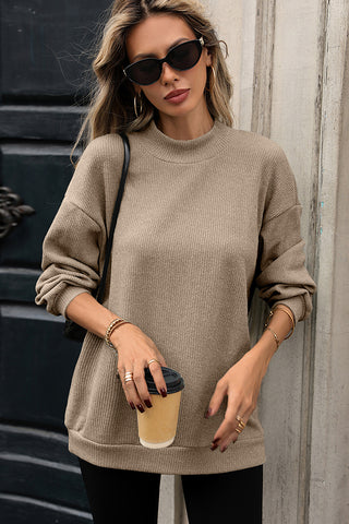 Solid Color Mock Neck Loose Long Sleeve T-Shirt