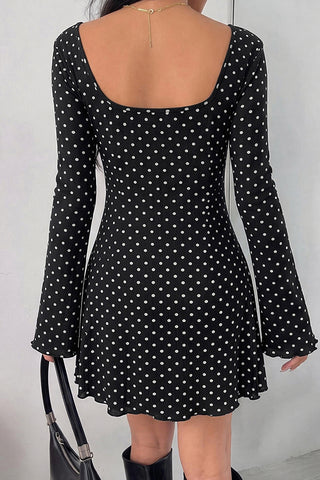 Vintage Polka Dot Print Lace V Neck Mini Dress